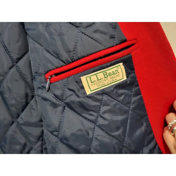 Vintage L.L.Bean Red Wool Coat Quilted Thinsulate Lining - Picture 11 of 15